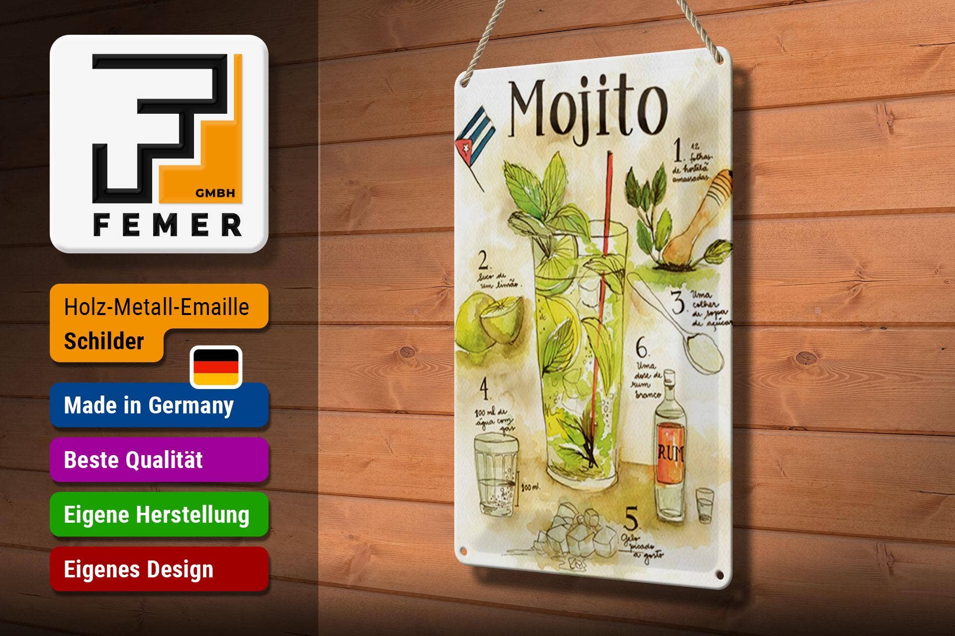 Femer – wholesale Sign – Tin Sign Recipe 20x30 cm Mojito Rum Suco de Limão Agua Deco Sign2