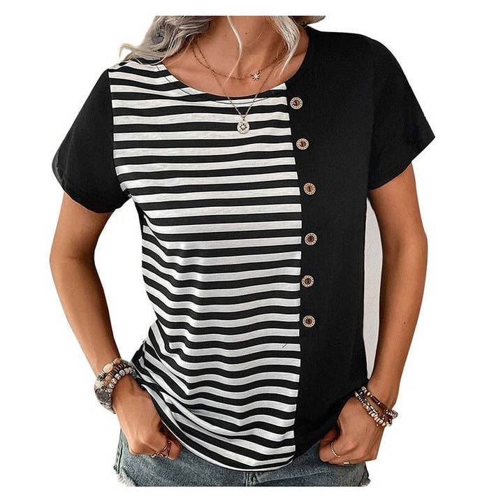 T-shirt à manches courtes rayé avec col rond pour la vente par OceanusSwim