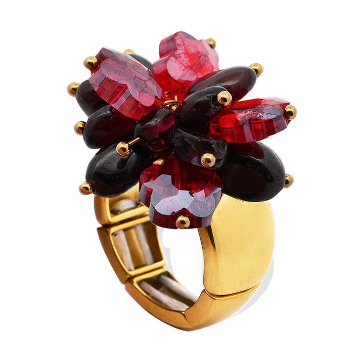 FLOWER ELASTIC RING WITH STONE BEADS - OY2488A400 for wholesale by AMORINO SRL