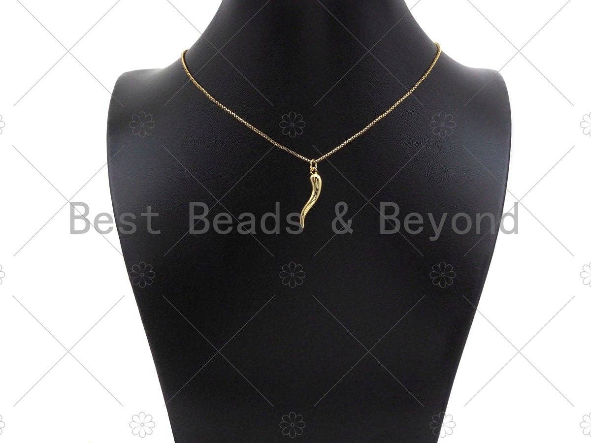BestBeads&Beyond – Pendente/pingente individual por atacado – Pingentes Charme Chifre Italiano Brilhante 18k em Ouro/Silver, Proteção, Formato Pimenta, para Pulseira e Colar, 5x26 mm, sku#L4573