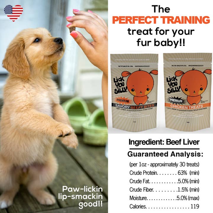 Lick You Silly Pet Products – wholesale Pet treats – Dog – 4oz Lick You Silly Premium BEEF freeze-dried dog treats