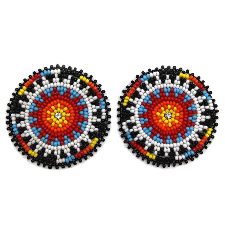 Handmade Beaded Round Multi-Color Native Style Post Earrings for wholesale by BEADS CORNER