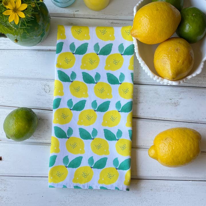 Lemon Rows Tea Towel for wholesale by tiny farmhouse by Amy McCoy