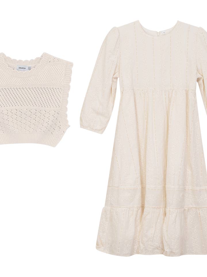 Off White Woven Dress with Vest for wholesale on Faire