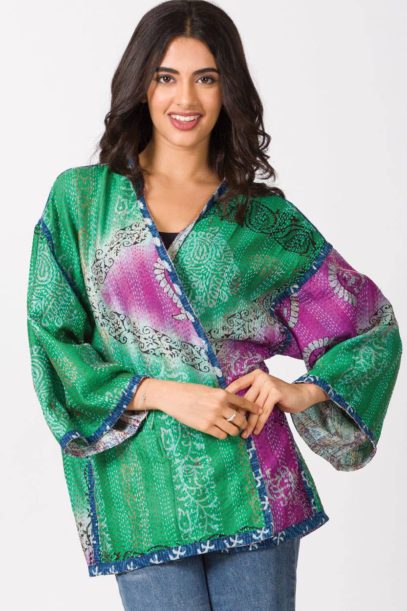 Sevya Handmade - Wholesale Kimono - Women's - Reversible Silk Kantha Kimono Jacket12