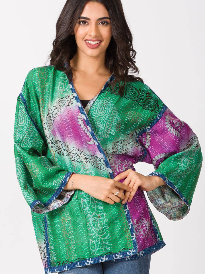 Sevya Handmade - Wholesale Kimono - Women's - Reversible Silk Kantha Kimono Jacket12