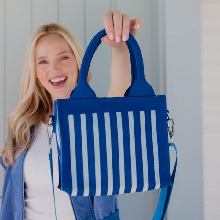 Blue Striped Structured Mini Tote for wholesale by Katydid
