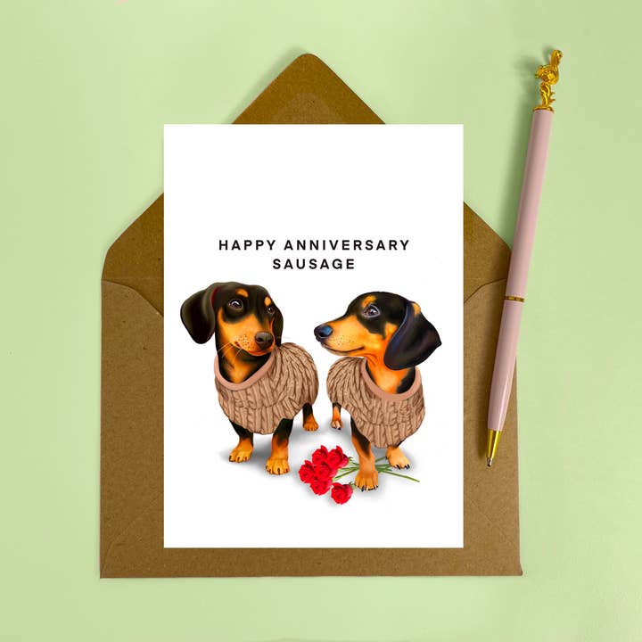 Black and Tan Dachshund / Sausage Dog Anniversary Card for wholesale by Hot Dog Greetings