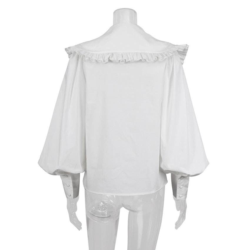 Marayn - Wholesale Button Down Shirt - Women's - French Chic Ruffle Collar Cotton Blouse23