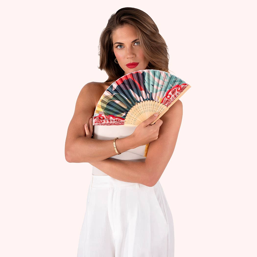 Green *SS26* Satin Fan - Exotic Leaves for wholesale on Faire2