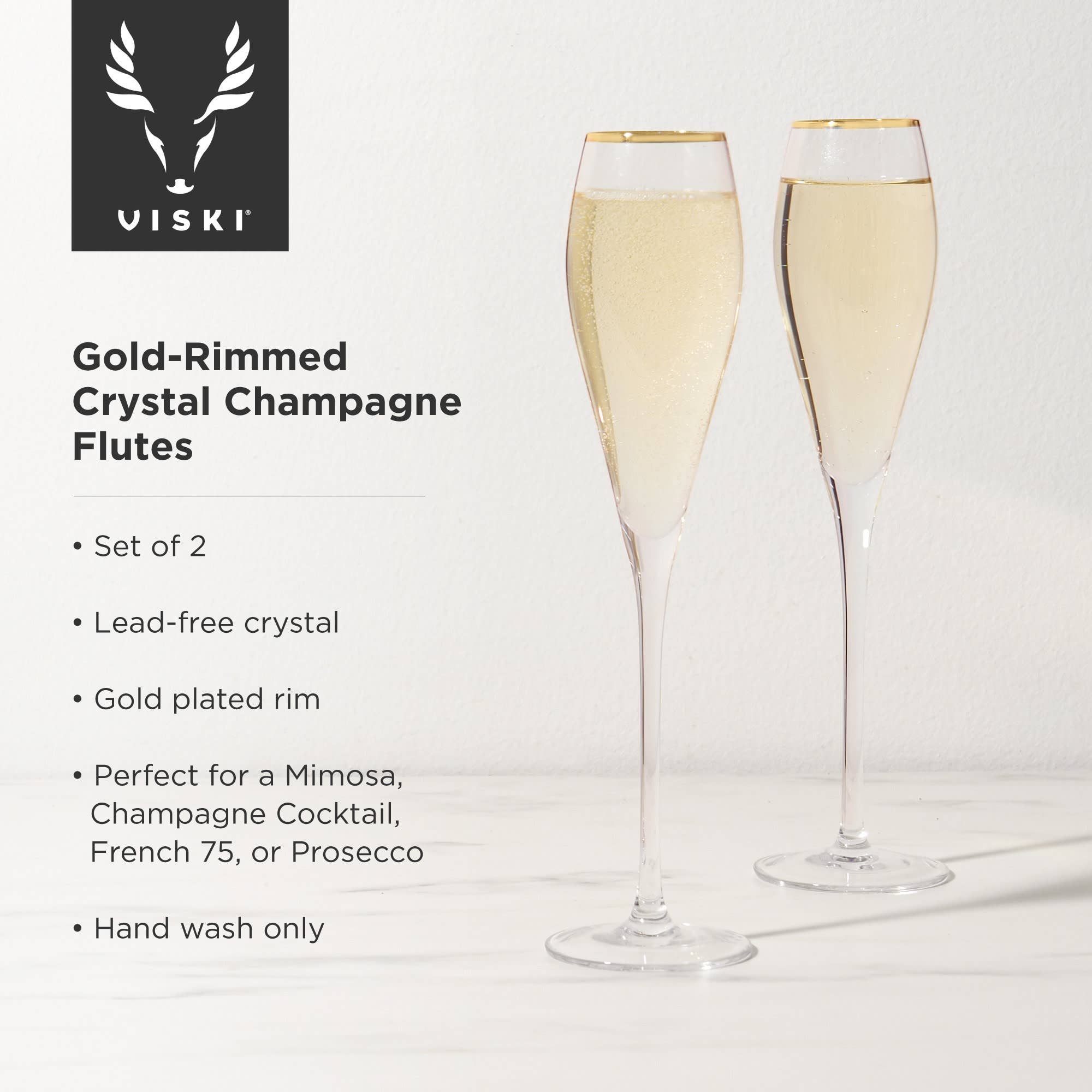 Viski - Wholesale Champagne Flute - Gold Rimmed Crystal Champagne Flutes Set of 24