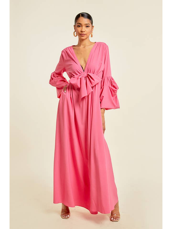 QMP Moda - Wholesale Dress - Women's - V NECK MAXI DRESS WITH ELASTIC WAIST8