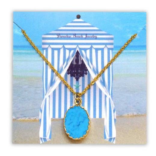 Turquoise Oval Gemstone Necklace for wholesale by PARADISE BEACH COMPANY