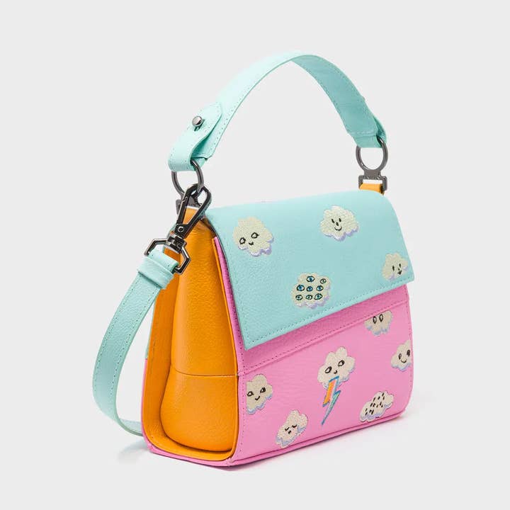 Min & Mon – Großhandel Umhängetasche - Damen – Anastasio Micro Umhängetasche Wasserballett Blau und Kaugummi Pink Leder - Happy Clouds Design0