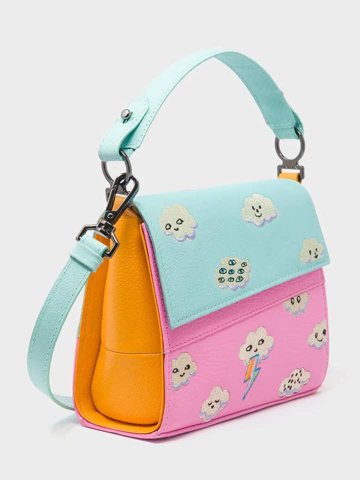 Anastasio Micro Crossbody Handtas Water Ballet Blauw en Bubblegum Roze Leer - Happy Clouds Design voor wholesale door Min & Mon