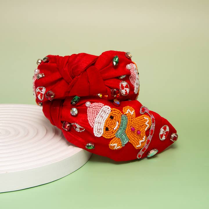 SP Sophia Collection - Wholesale Fashion Headband - Women's - Christmas Gingerbread Crystal Seed Beaded Top Knot Headband