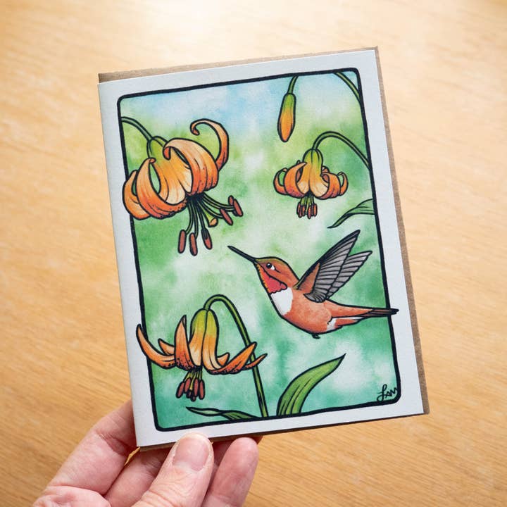 Carte de voeux colibri roux 100 % papier recyclé pour la vente par Laurel Mundy Illustration