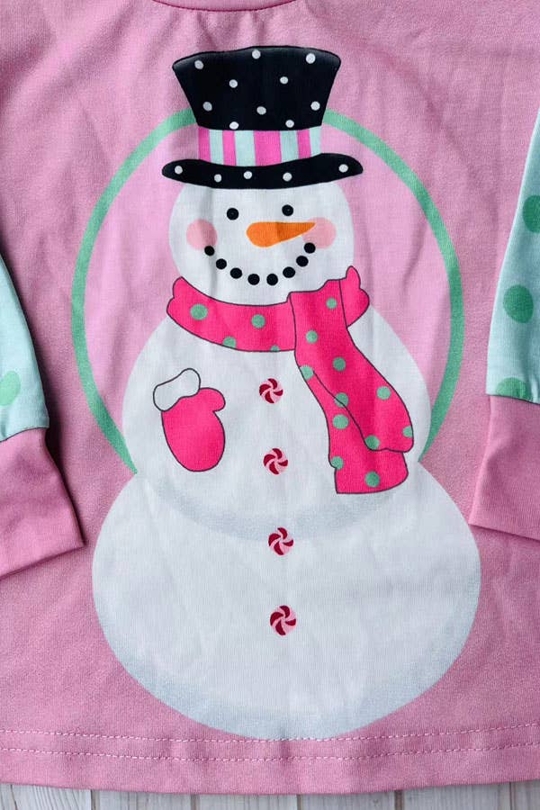 luluclothes - Wholesale Screen Printed T-Shirt - Kids - Christmas snowman printed pink girls t-shirt XCH010173