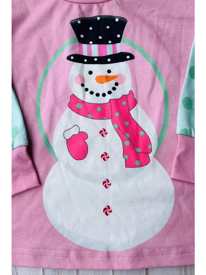 luluclothes - Wholesale Screen Printed T-Shirt - Kids - Christmas snowman printed pink girls t-shirt XCH010173