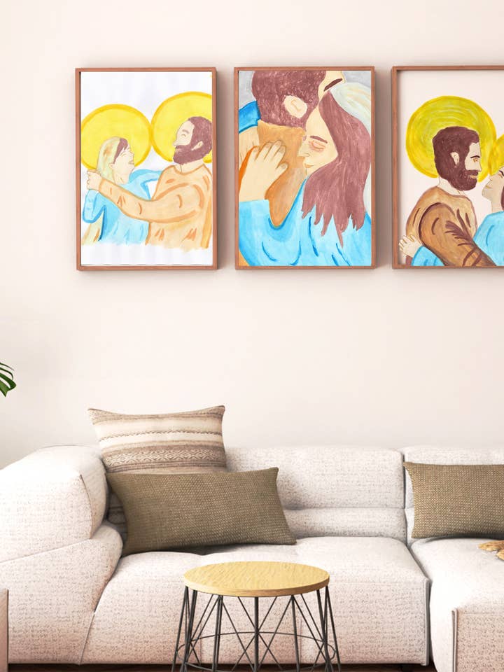 Décoration murale Mary et Joseph s'embrassant pour la vente par Zelie Crafts