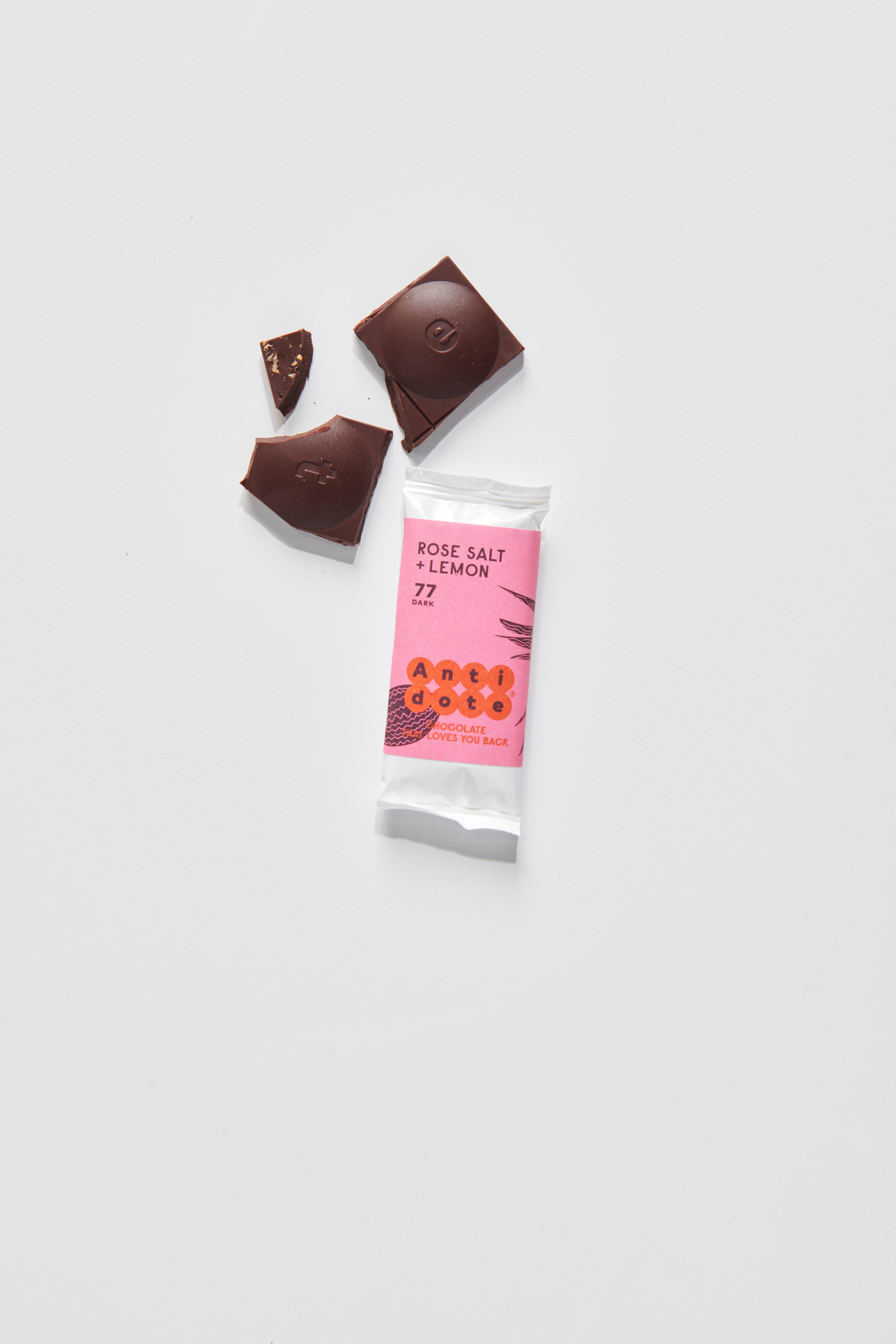 Antidote Chocolate - Wholesale Chocolate Bar - MINI Hebe: Rose Salt + Lemon 77%2