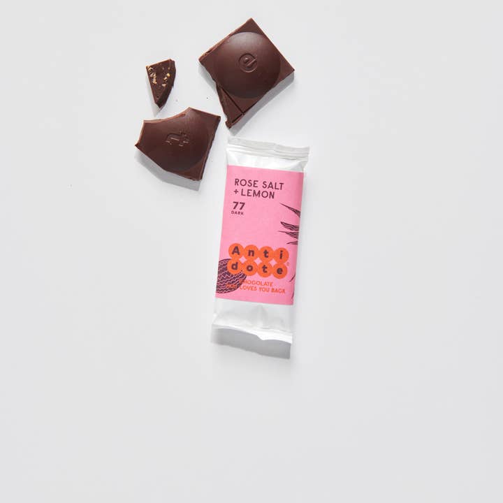 Antidote Chocolate - Wholesale Chocolate Bar - MINI Hebe: Rose Salt + Lemon 77%2
