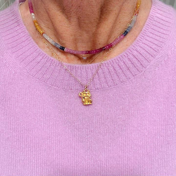 Gold Cat Charm Necklace for wholesale by Lexi Jewelry