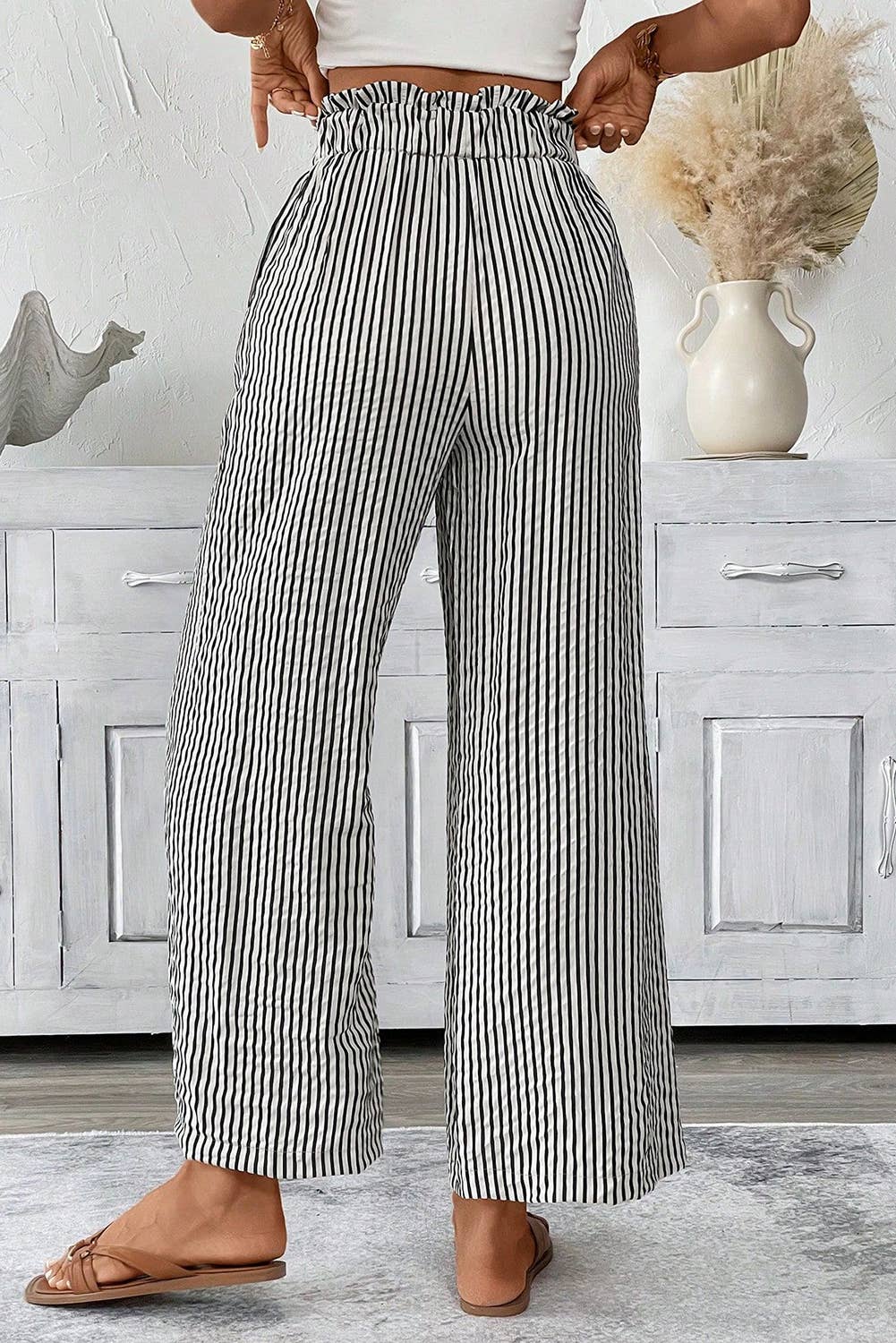 Black Striped Tie Knot Wide Leg Pants  for wholesale on Faire1