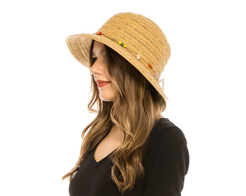DNMC - Wholesale Straw Hat - Women's - Straw Summer Women's Bucket Hat w/ Seashells5