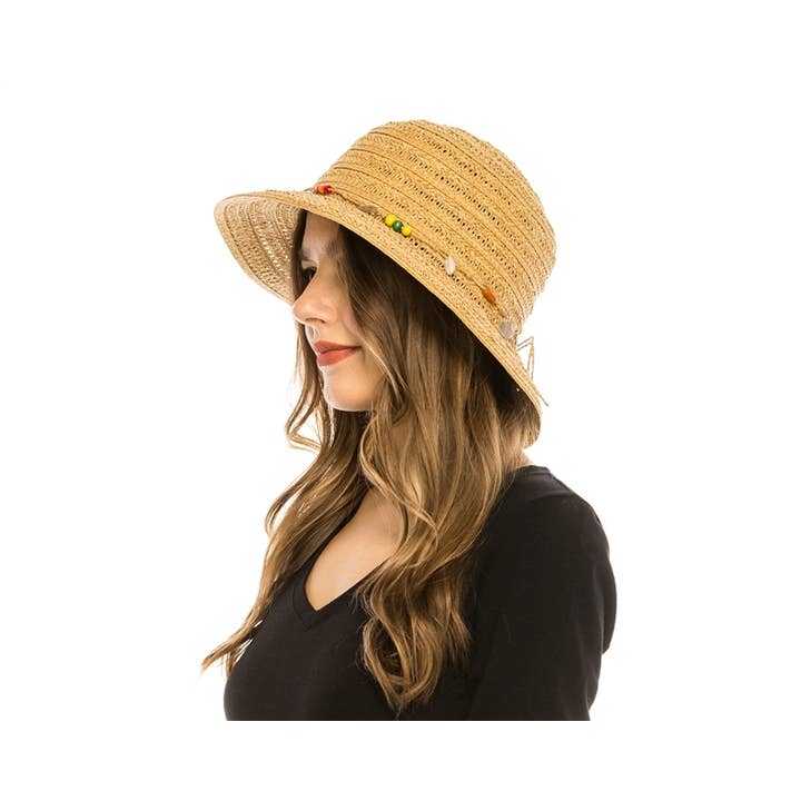 DNMC - Wholesale Straw Hat - Women's - Straw Summer Women's Bucket Hat w/ Seashells5