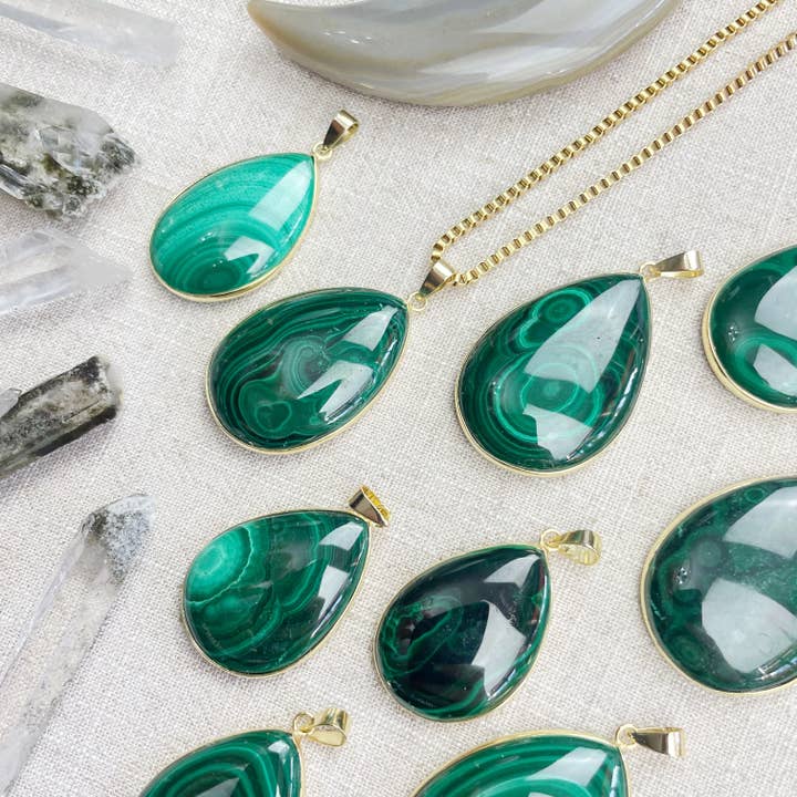 Ewelina Pas Jewelry - Wholesale Pendant/Charm Necklace - Gold Malachite Teardrop Pendant Necklace5