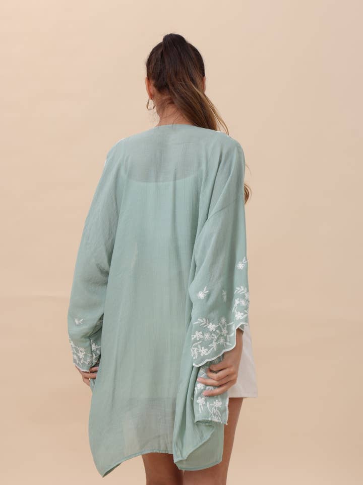 Leto Accessories - Wholesale Kimono - Women's - Floral Embroidered Open Front Kimono Cardigan β Lightweight11