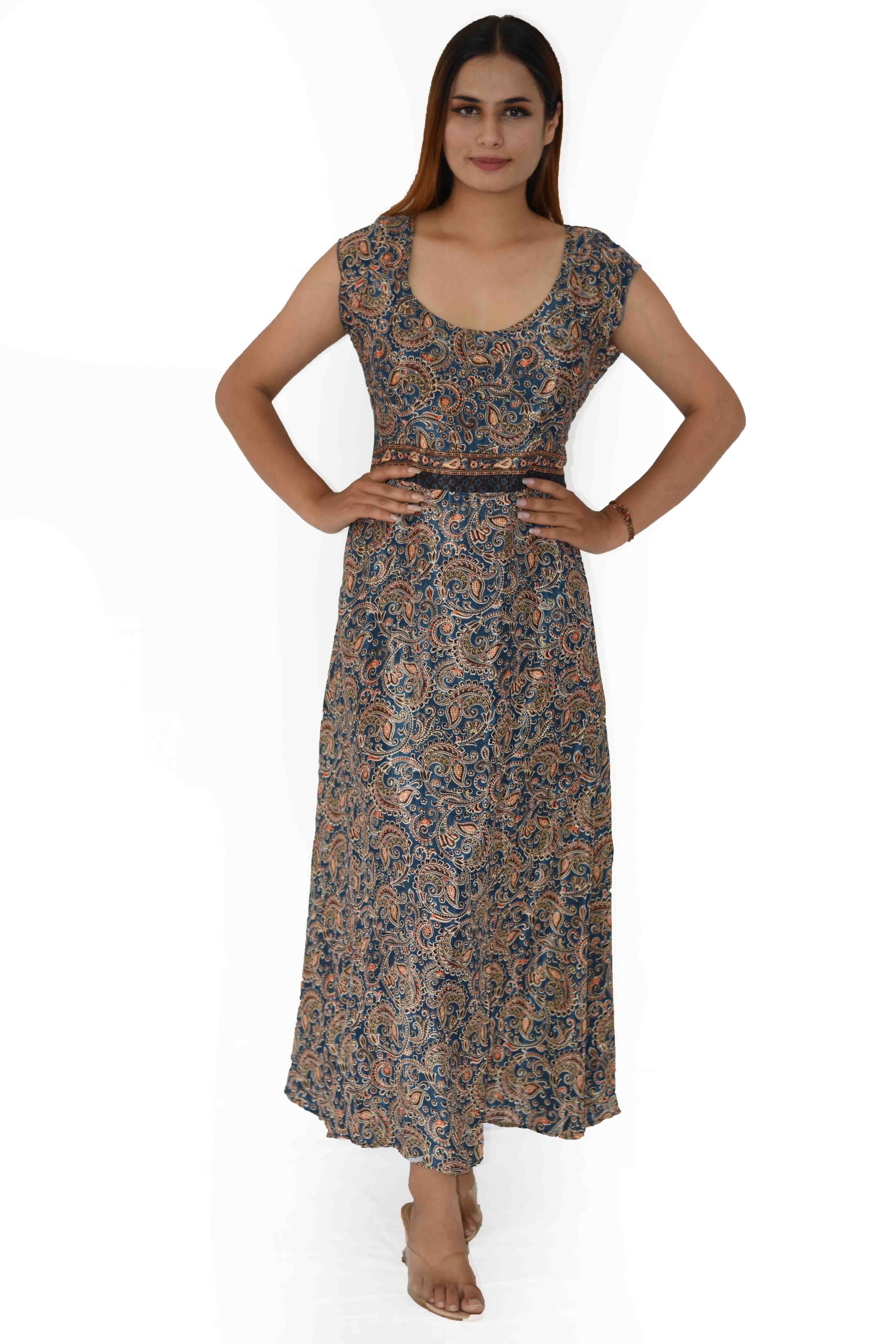 Humanity Centred Designs – Vestido - Mulher por atacado – A linha floral impresso vestido queimado com manga de boné3