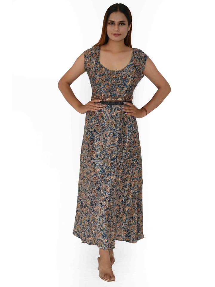 Humanity Centred Designs – Vestido - Mulher por atacado – A linha floral impresso vestido queimado com manga de boné3