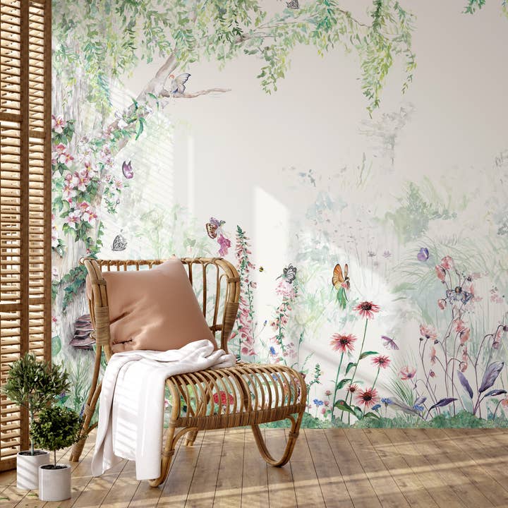 Enchanted Fairy Forest Wallpaper – Hand-Painted Mural for wholesale by Katie Hipwell Design