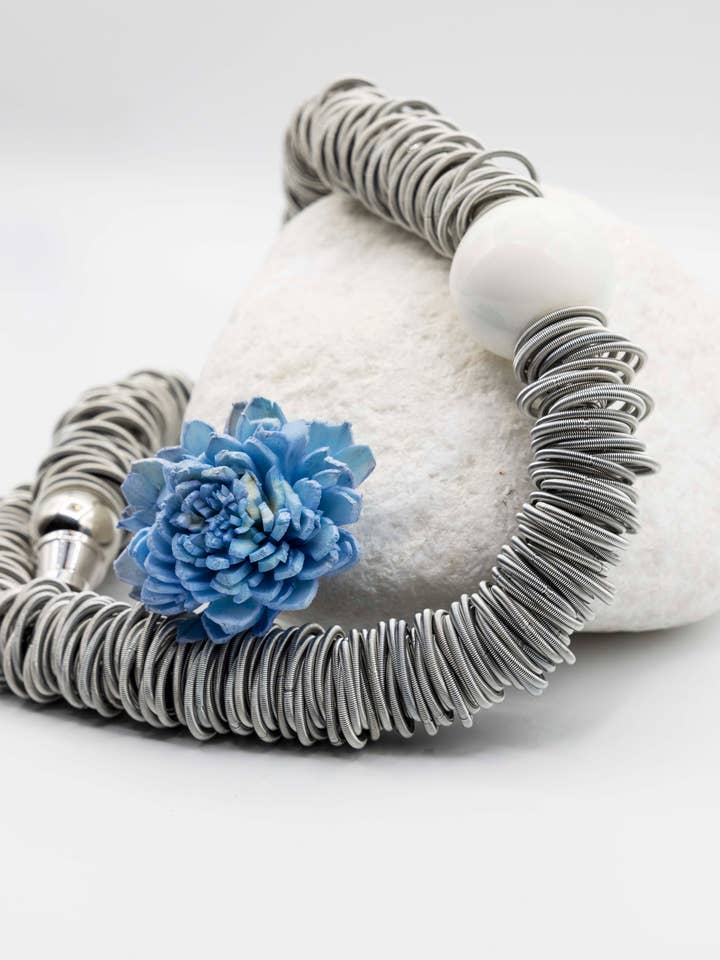 Silver Beaded Necklace with White Porcelain Pendant for wholesale by Sea Lily