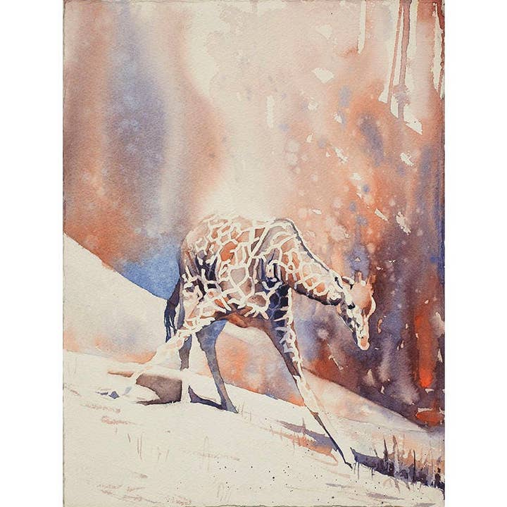 Giraffe watercolor painting. Fine art original watercolor painting of giraffe wall art giraffe painting artwork, home decor giraffe (print) for wholesale by Ryan Fox Fine Art