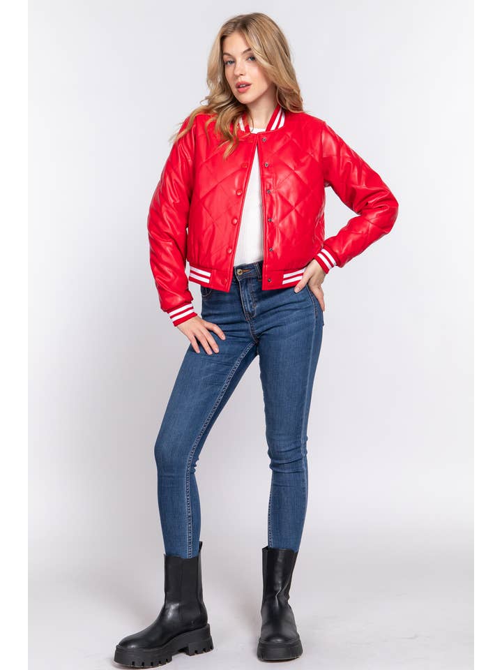 Active Basic | Active USA – Engroshandel Bomberjakke - Dame – Langærmet quiltet bomberjakke i kunstlæder (PU)9