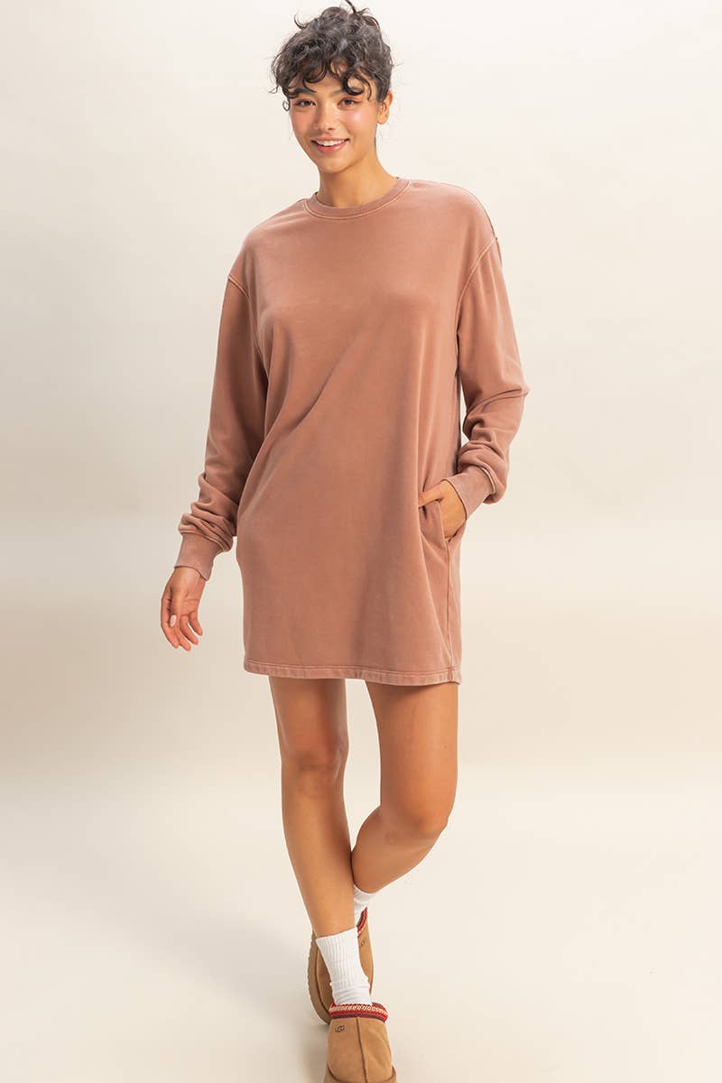 HYFVE – wholesale Dress – Women's – Mineral Washed Oversized Mini Sweatshirt Dress13