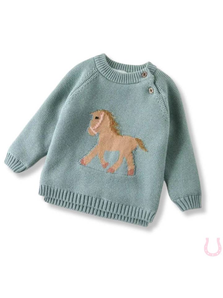 Pull Gwenny pour enfants avec motif cheval (vert sauge) pour la vente par Bridle Up Hope Shop