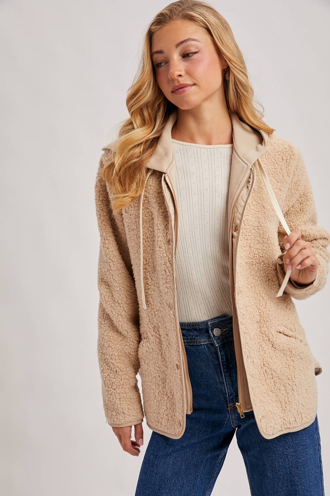 Bluivy - Wholesale Jacket - Women's - SHERPA ADJUSTABLE HOODED JACKET1