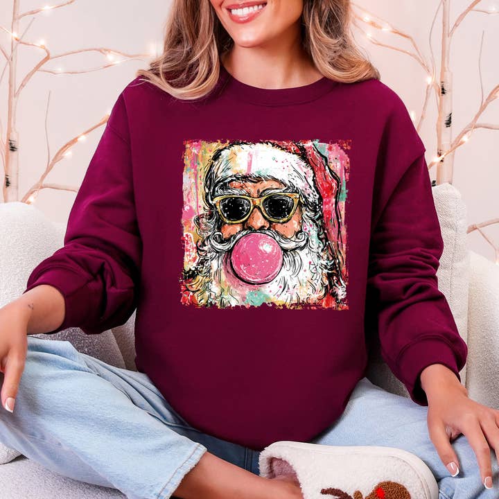 Refinery Number One LLC - Wholesale Graphic Sweatshirt - Unisex - Vintage Santa, Sketched Christmas Bubble Gum Cute Sweatshirt5