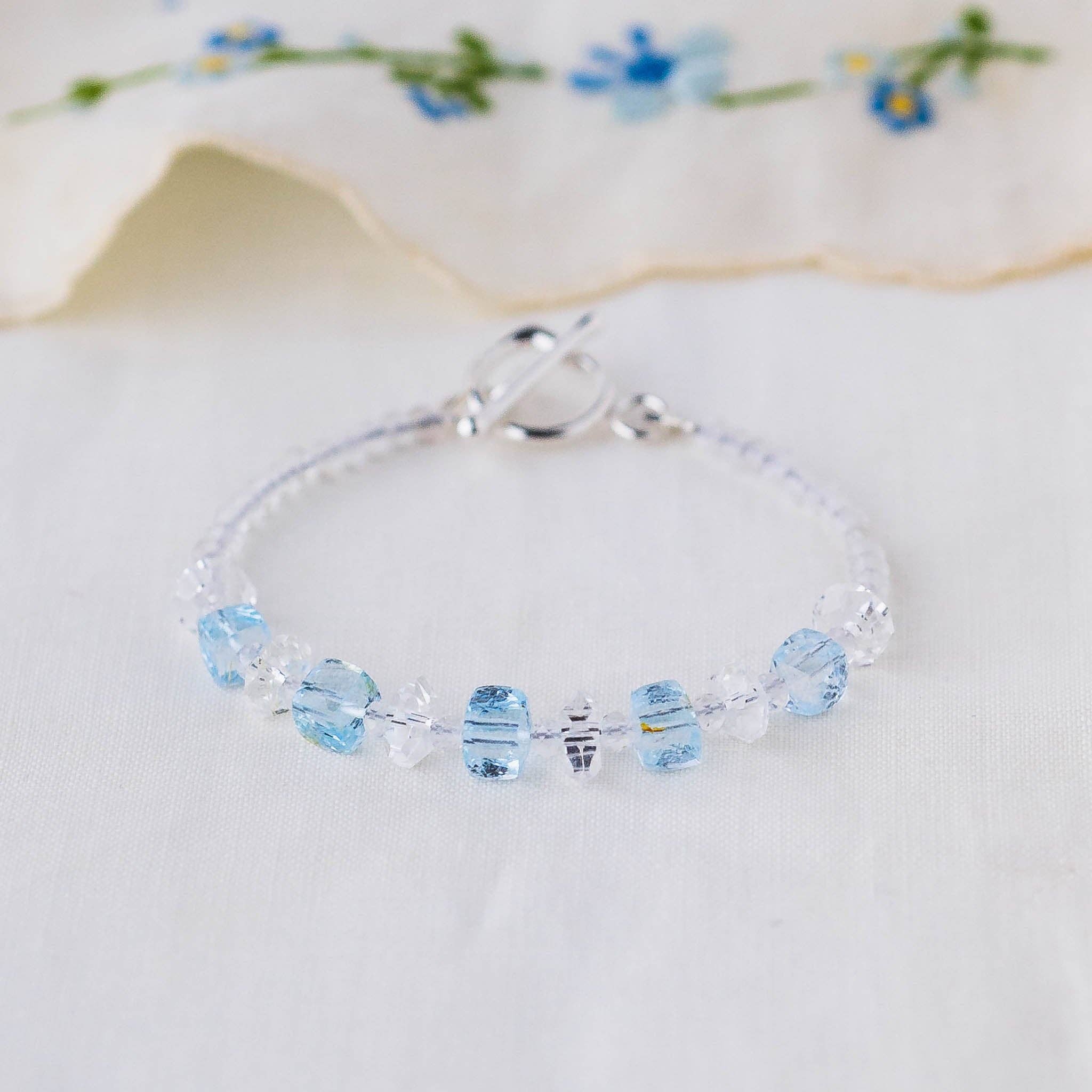 LoveGem Studio LLC - Wholesale Beaded Bracelet - Geometric Sky Blue Topaz & Quartz Bracelet – Modern Harmony Jewelry with Argentium Silver Toggle1