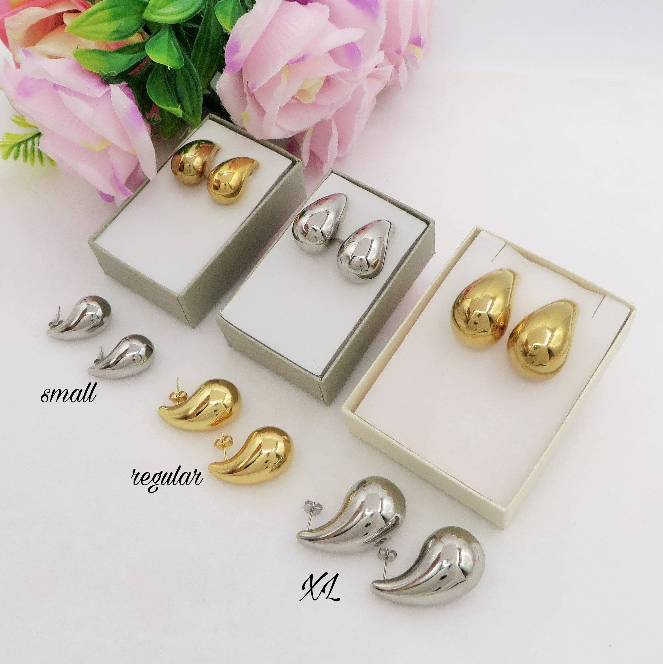 Daemon srls – Engroshandel Hængeøreringe og creoløreringe – DROP 4 størrelser - rustfrit stål ~ par tunge dråbeøreringe22