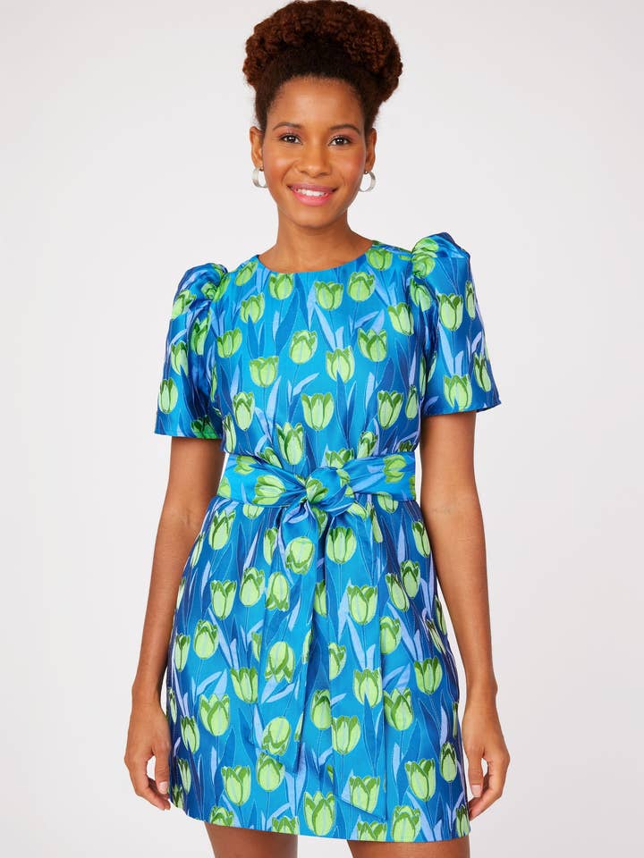 Marty Dress Cobalt Tulip Jacquard for wholesale by Abbey Glass