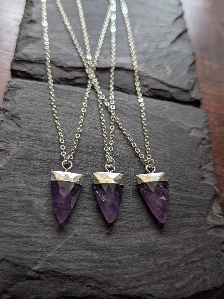 Faceted Amethyst Point Sterling Silver Necklace for wholesale by JFOX Jewelry