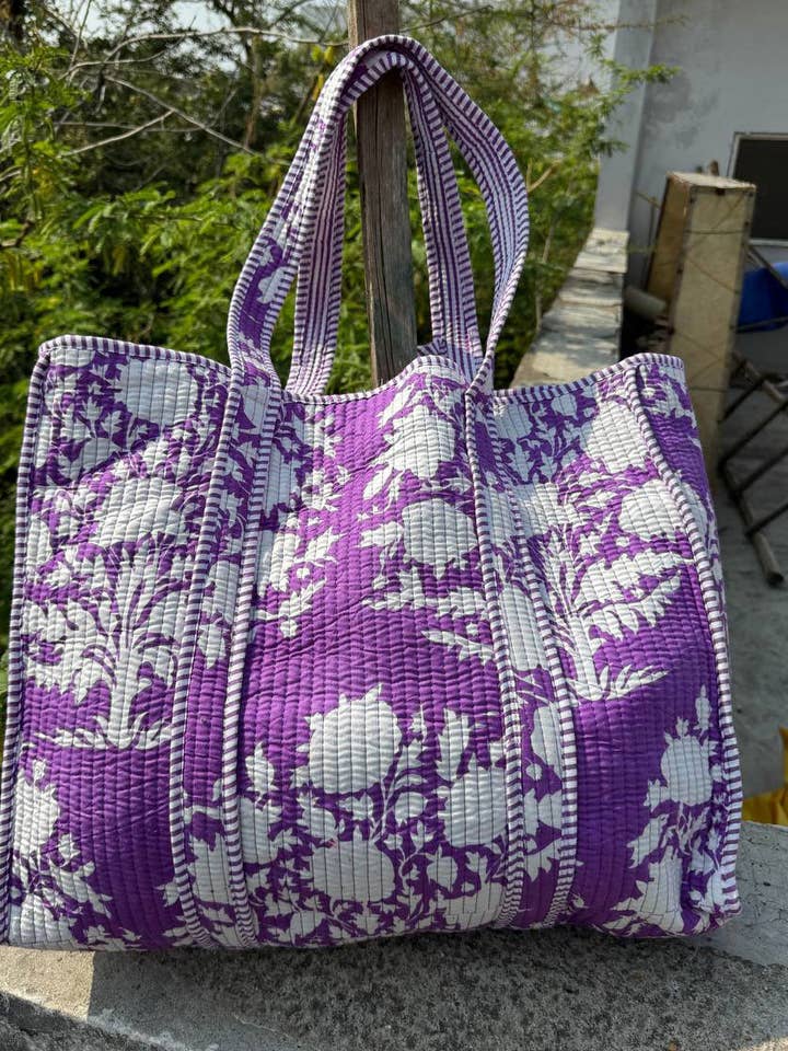 Bolso grande acolchado Bolso con estampado de bloques Bolsas de algodón indio para la compra para venta al por mayor de GYPSY STUDIO