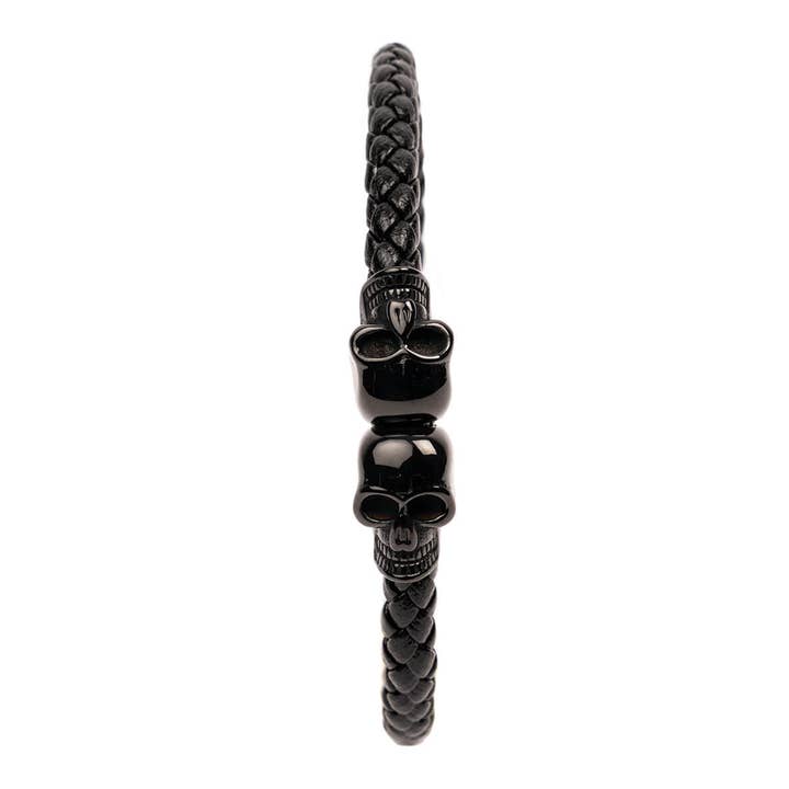 Kingshood Leather Skull Bracelet (Black Black) for wholesale by Illicium London