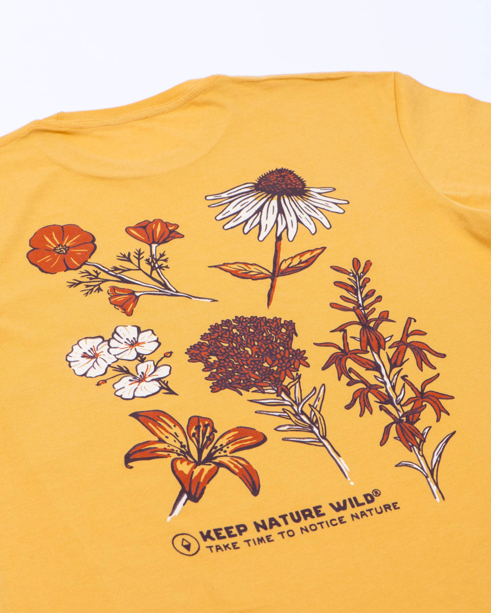 Keep Nature Wild - Wholesale Screen Printed T-Shirt - Unisex - Nature Study Wildflowers Unisex Tee | Mustard1