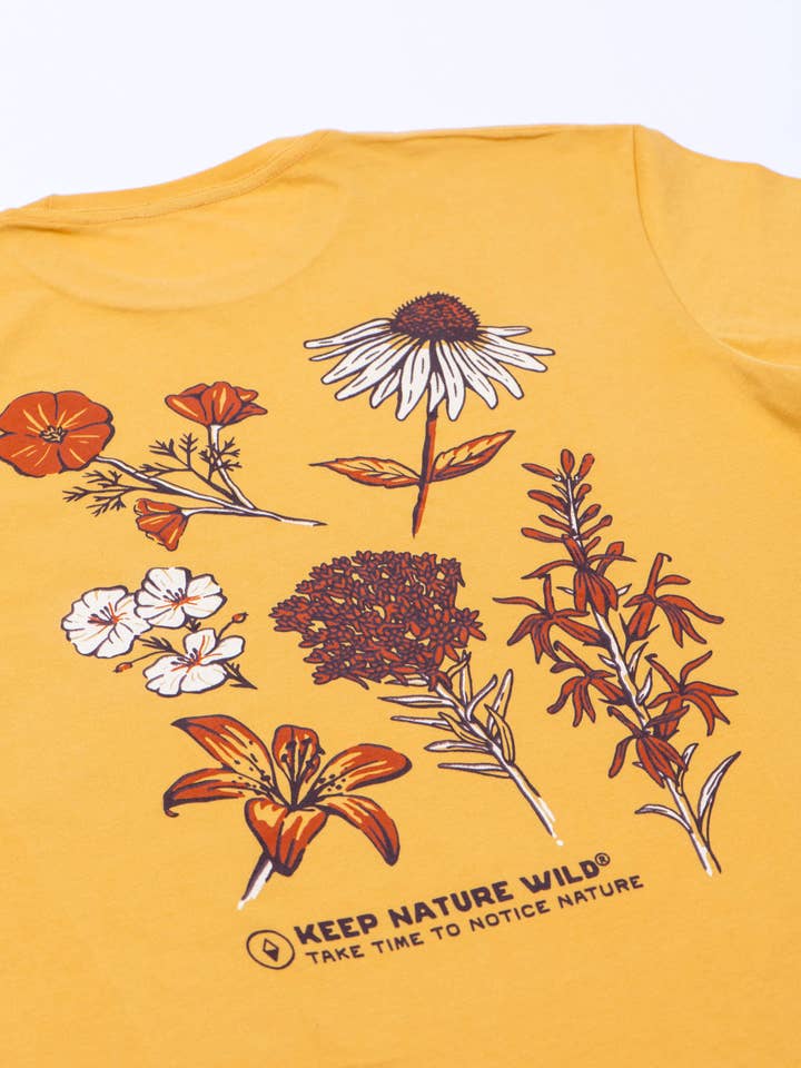 Keep Nature Wild - Wholesale Screen Printed T-Shirt - Unisex - Nature Study Wildflowers Unisex Tee | Mustard1